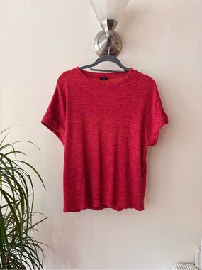 Studio 1886 Red Oversized Knit Top Size Small Short Sleeve Crewneck Sweater Top